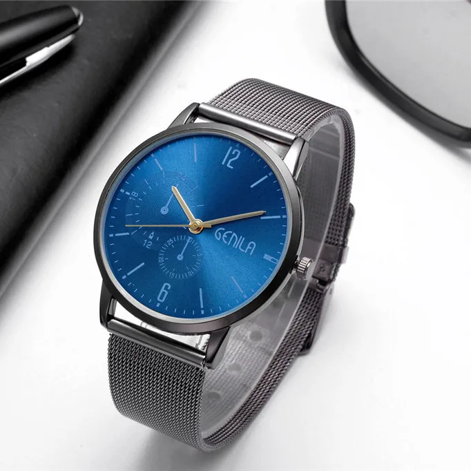 

Simple Fashion Men Watches Black Mesh Belt Mens Classic Analog Quartz Stainless Steel Wrist Watch For Man Gift Reloj Hombre