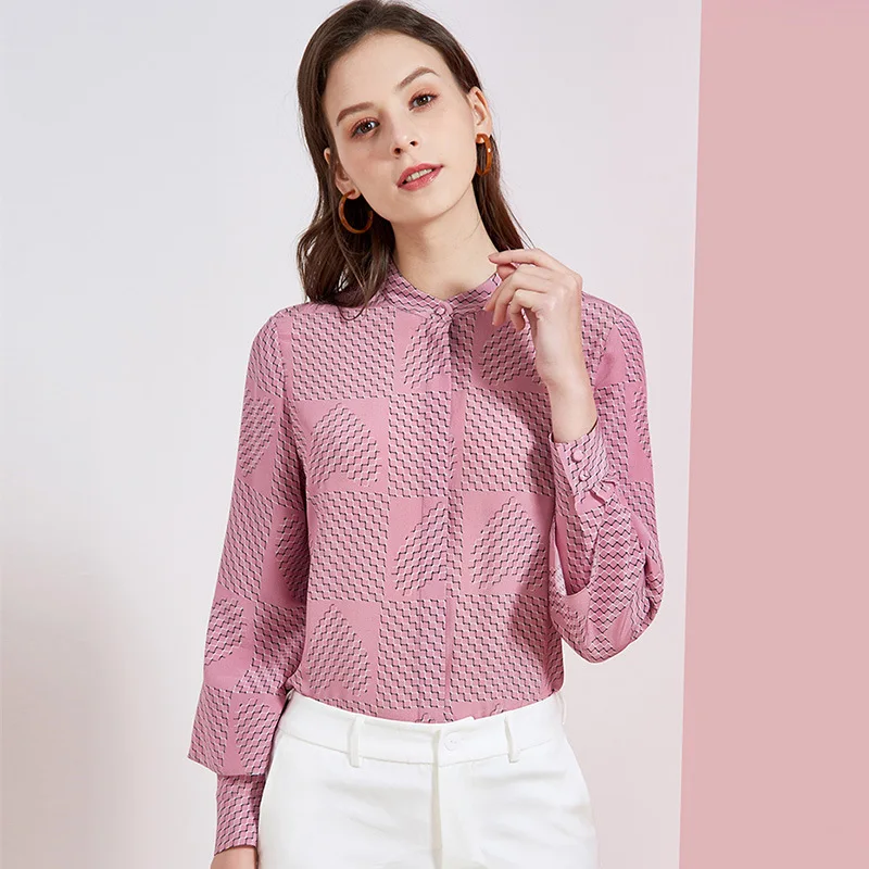 pink plaid floral silk blouse office womens shirts and blouses long sleeve 2020 summer casual sexy boho plus size high quality