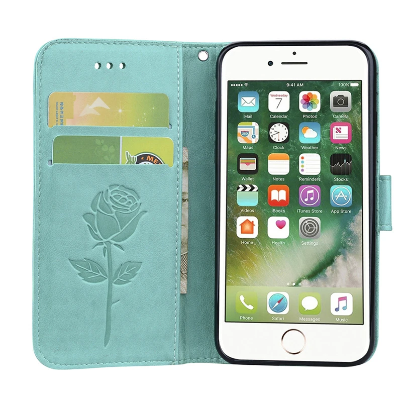 Двойной Кожаный чехол книжка с объемными розами для iPhone 11 Pro X XS Max XR телефона 6 6s 7 8