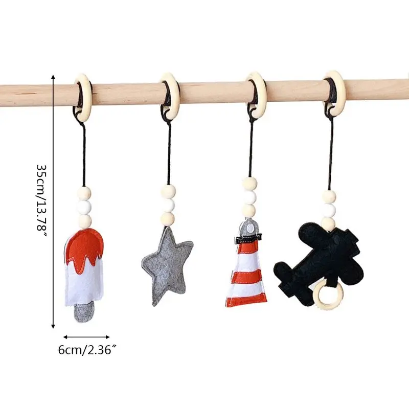 

4Pcs/Set Baby Nordic Gym Frame Hanging Pendants Wooden Ring Teether Molar Gifts K1KC