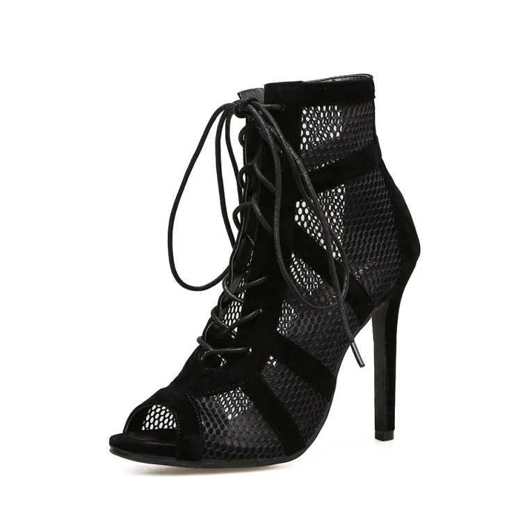 

Spring new star black net cross strapping sexy high heels and boots