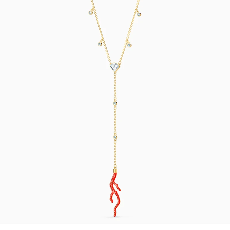 

SWA New SHELL Y-Shaped Gold Necklace Ocean Pendant Red Coral Decoration Crystal Necklace Ladies High-End Luxury Jewelry Gift