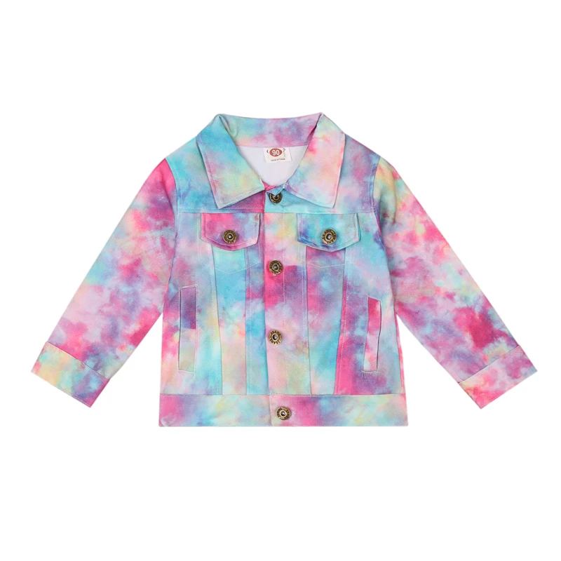 

Pudcoco Baby Girl Coat Full Length Regular Sleeve Pocket Decorated Single Breasted Tie Dye Printed Turn-down Collar Clothing