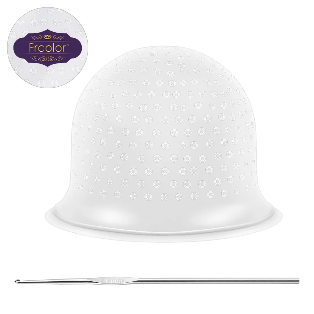 

Frcolor Salon Dye Silicone Cap with Hook Hair Salon Color Coloring Highlighting Reusable Set Frosting Tipping Dyeing Color Tools