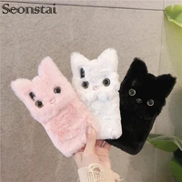 winter warm plush phone case for iphone xs max xr x 11 pro max cute cat furry fluffy fur cover for iphone 6 6s 7 8 plus cases
