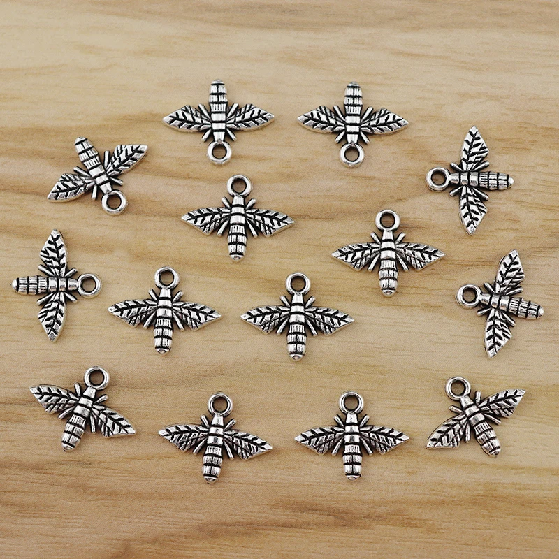 

60 Pieces Tibetan Silver Bumble Bee Honeybee Charms Insect Pendants for DIY Jewelry Findings Making 22x19mm