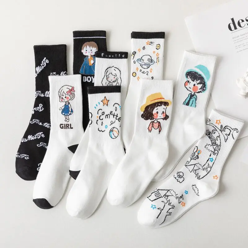

Happy socks, casual girl's cartoon socks, cotton white socks.