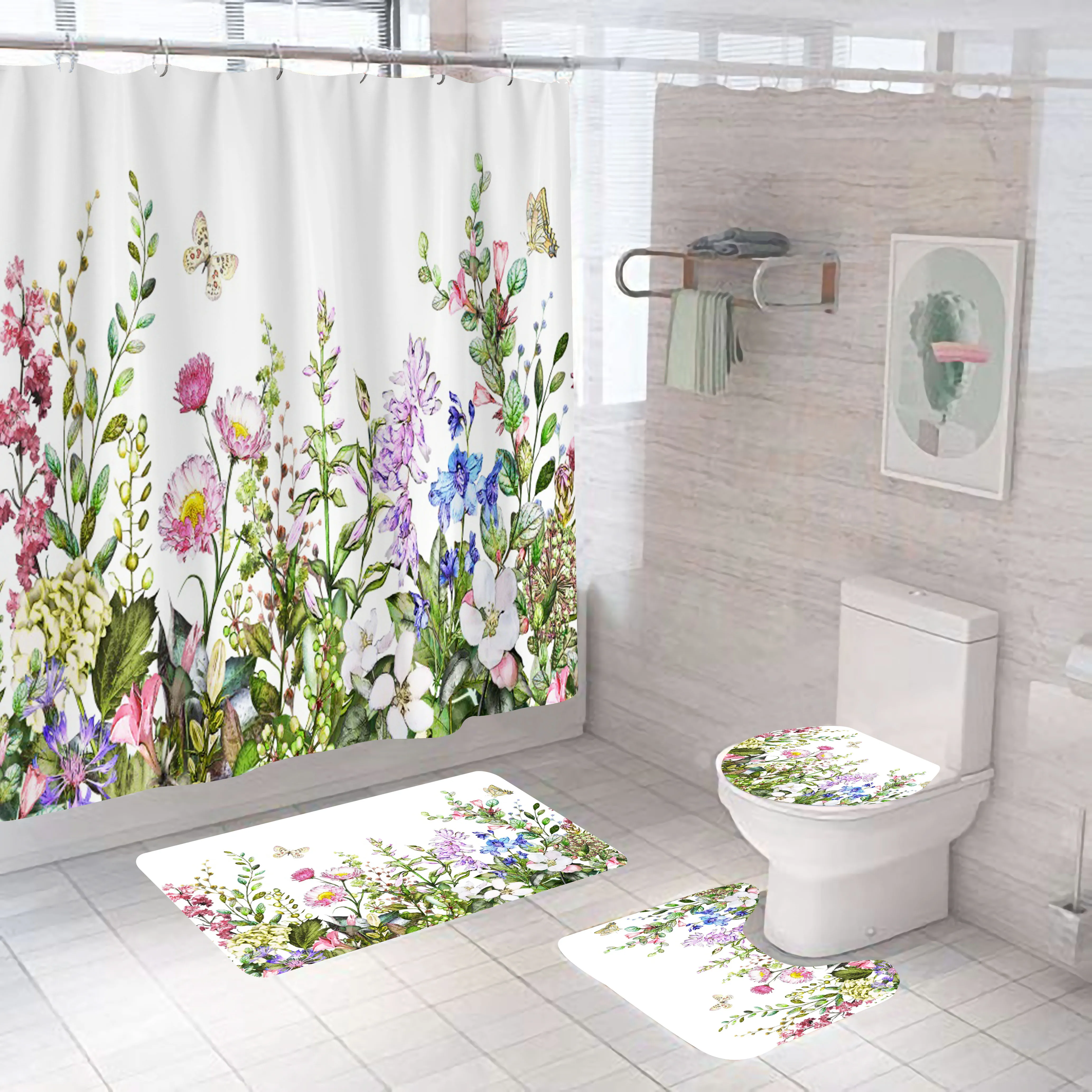 

Цветочная занавеска для душа Pastrol, милый набор для ванной комнаты для девушек, модные шторы для ванной с узором, нескользящий чехол для унитаза, напольный и коврик, наборы ковриков