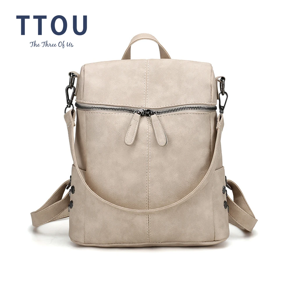 

TTOU Simple Style Backpack Women PU Leather Backpacks For Teenage Girls School Bags Fashion Vintage Solid Black Shoulder Bag