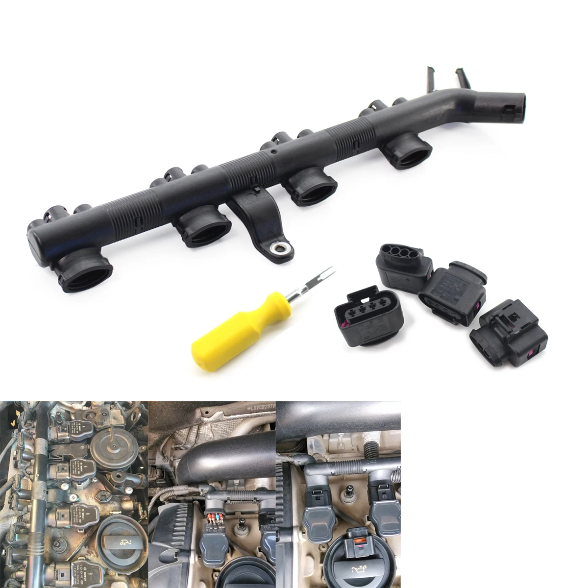 В набор входят 4 составляющих элемента * Катушка зажигания Разъем Ремкомплект