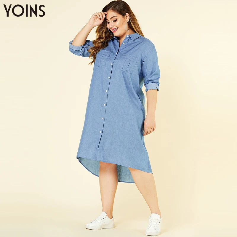 YOINS женское платье-рубашка с отложным воротником пуговицами и боковыми карманами