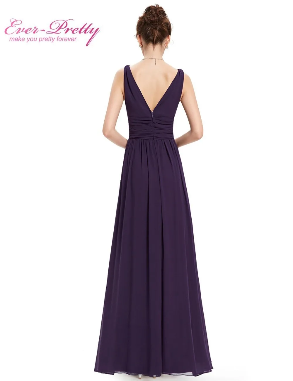 Vestido Fiesta Mujer Ever Pretty, длинное шифоновое свадебное платье трапециевидной формы с v-образным вырезом, элегантные королевские синие платья подружек невесты