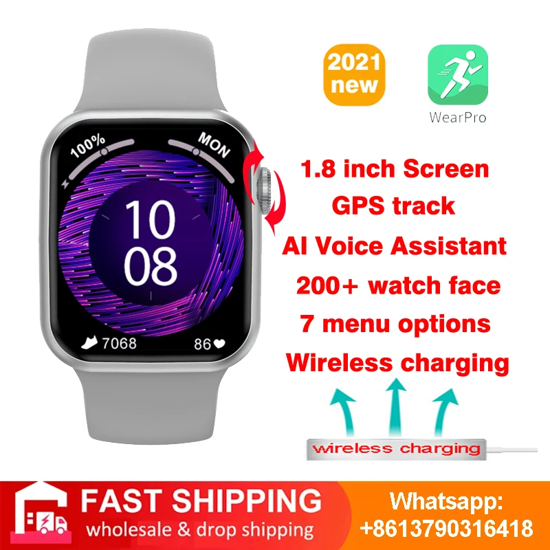 

New 2021 IWO DT100 Pro Max Smart Watch 1.8 Inch 44mm Men Women Bluetooth Call Wireless Charging GPS Track 320*385 IPS Smartwatch