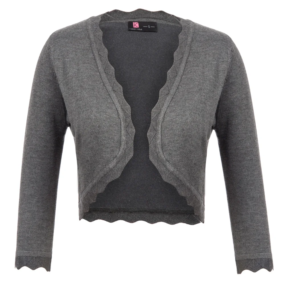 Женское Болеро с рукавом 3/4 короткий открытый Спереди Кардиган большого размера