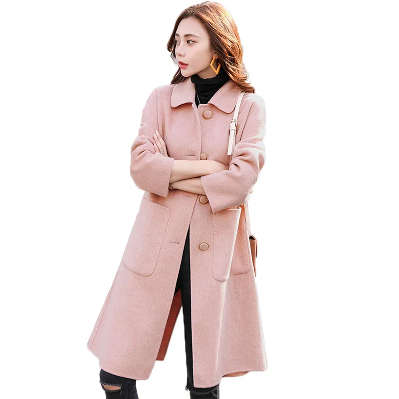 

Autumn Winter Jacket Women New Solid Single-breasted Woolen Coat Loose Large Size Mid-Long Outerwear Elegant Ladies Wool Coats