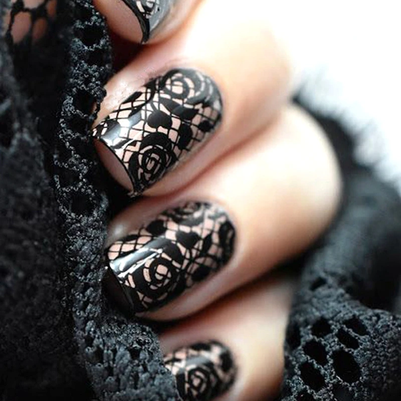 

Black Flower Lace Nail Sticker Metallic Mirror Holographic Nail Foils Metal Color Nail Art Sticker Starry Paper Transfer Tips