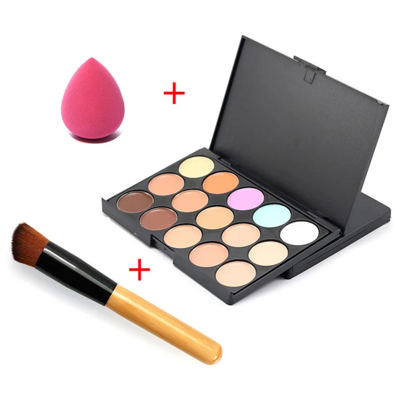 Консилер палитра для макияжа лица + кисти спонж основа бронзатор консилер контур