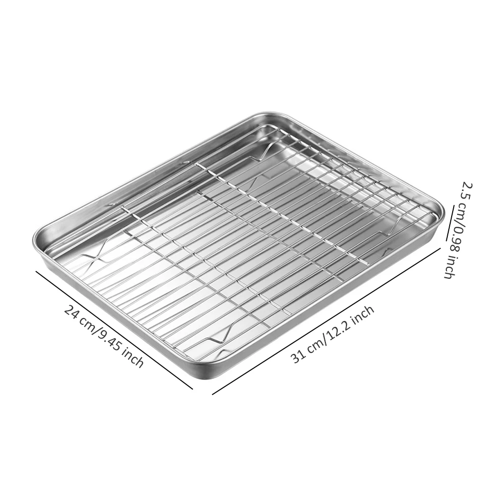 

Rectangle Pan Roasting Tray With Rack Non Stick Baking Tin Pan Stainless Steel Cooker Grill Cookie Cake Rack Bakeware Shelf Tool