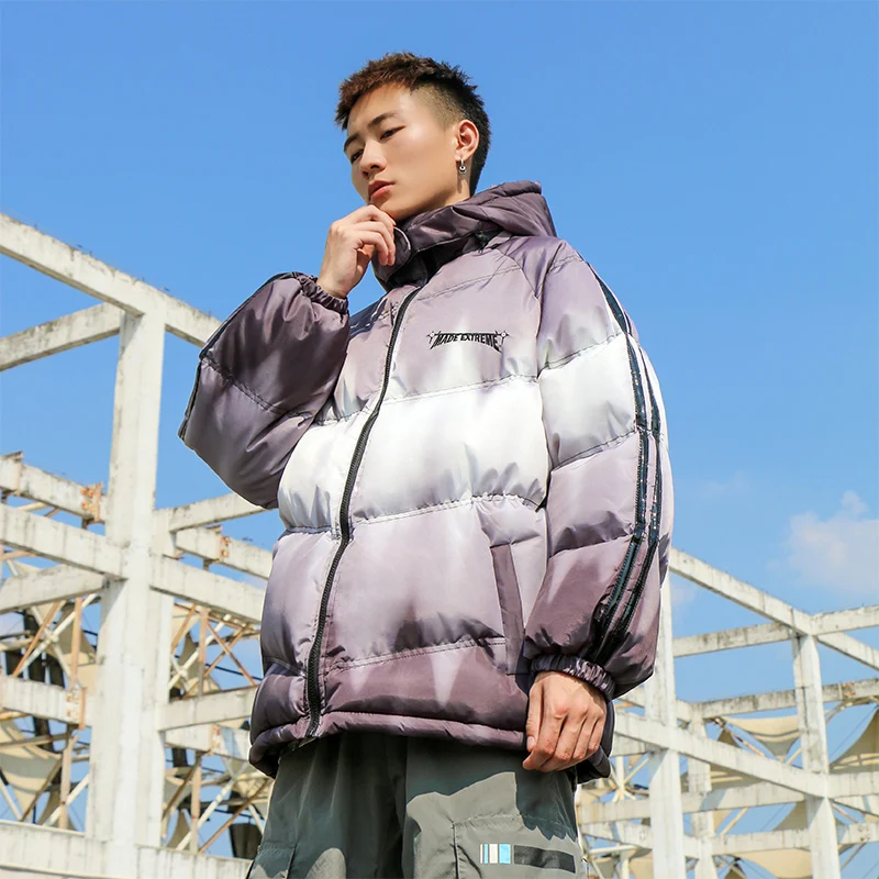 Tie dye пуховик парка Harajuku Светоотражающая Мужская зимняя ветровка уличная
