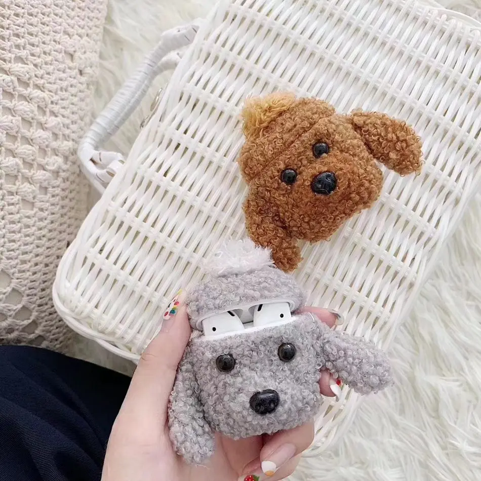 3D Cute Earphone Case for Airpods Case Cartoon Knitted plush Cover for Apple Airpods 2 Case Bear Teddy Dog Rabbit Earpods Case