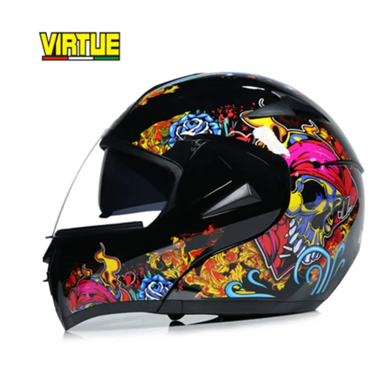 Мотоциклетный шлем VIRTUE Flip Up с двойными линзами на все лицо для детей и мужчин