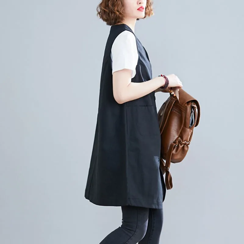 

Women Autumn Long Vests Coats New 2020 Arts Style Vintage V-neck Loose Comfortable Female Sleeveless Long Jackets S1615