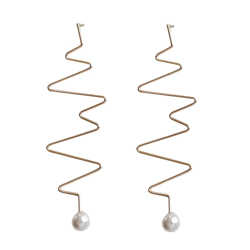 

Personality Design Drop Earrings2020 New Style Simulated Pearl Metal Wire Twist Geometric Dangle Earrings For Women Jewelry