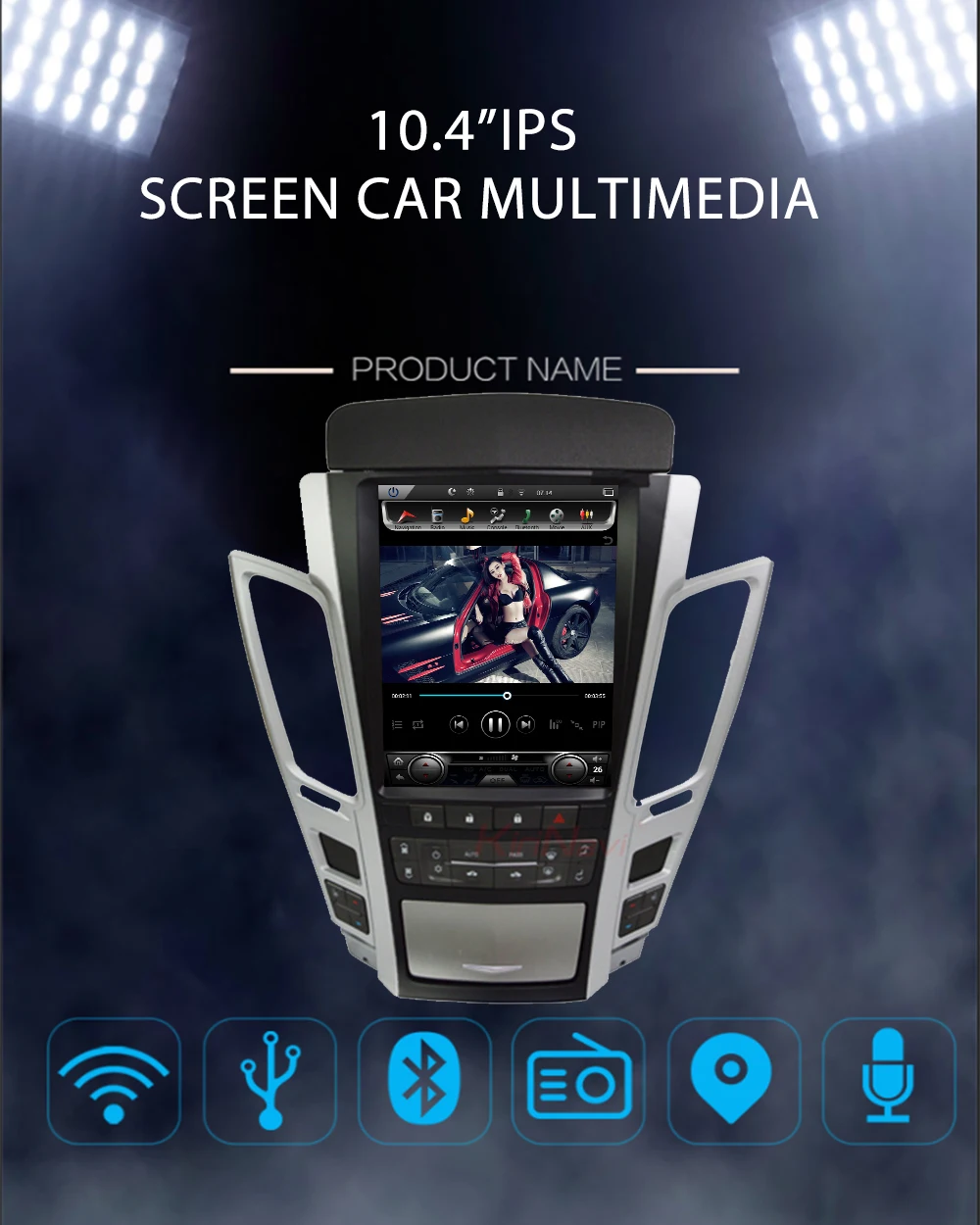 KiriNavi Telsa Style Vertical Screen 1 Din Android 8.1 10.4" Car Radio Gps Navigation For Cadillac CTS Old SRX Car Dvd Player 4G