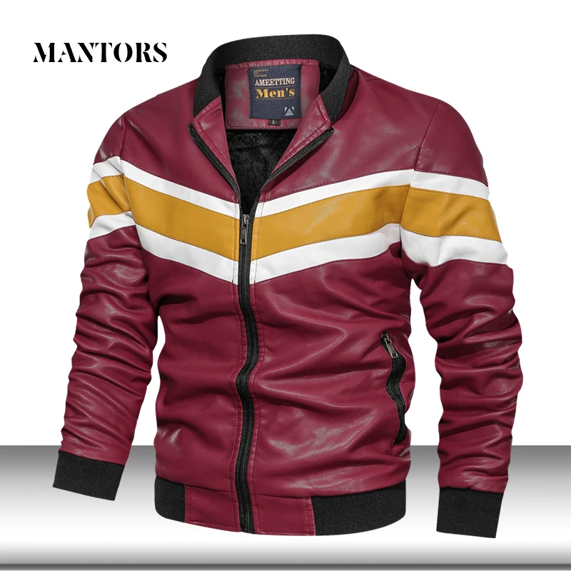 Новинка 2019 мужская куртка бомбер теплая флисовая зимняя из искусственной кожи