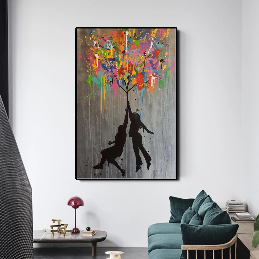 

Abstract Style Graffiti Poster Modern Street Art Banksy Balloon Girl Wall Art Picture for Living Room Cuadros Home Decoration