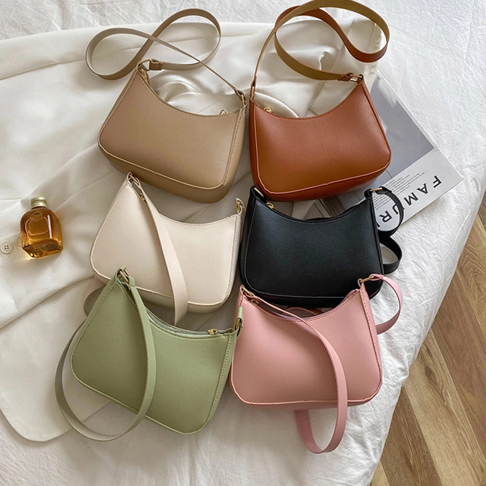 

Women's Bag Vintage Pure Color PU Leather Shoulder Underarm Bags for Women Casual 2021 Fashion New Ladies Small Handbags Purse