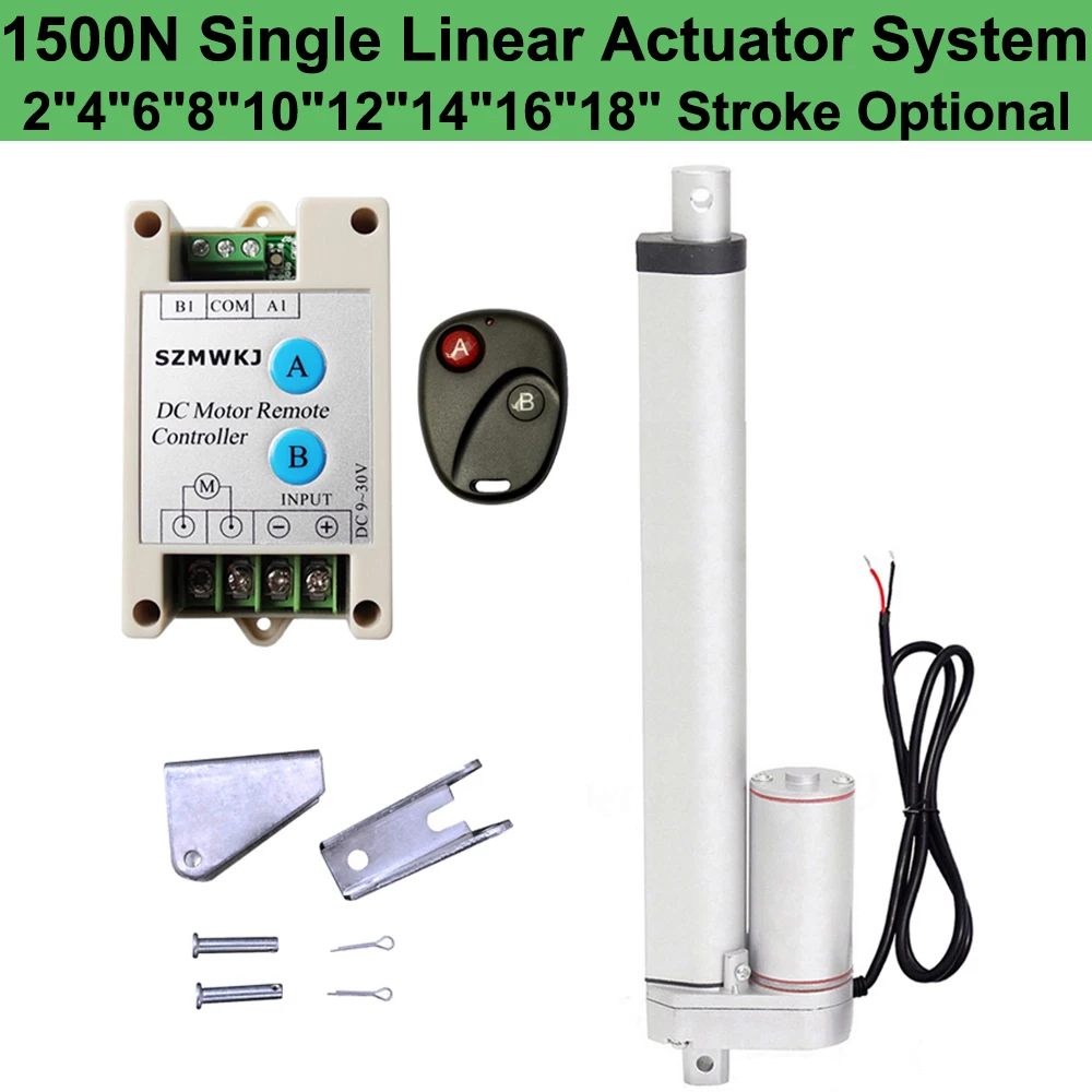 

1500N 2"-18" Stroke Single Linear Actuator System Kit - 50-450mm Heavy Duty 12V DC Motor +Forward Reverse Controller +Brackets