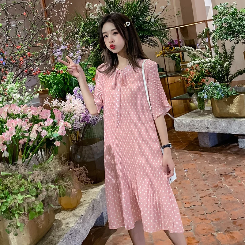 Платье для беременных с бантом бабочкой оборками Модное шифоновое платье