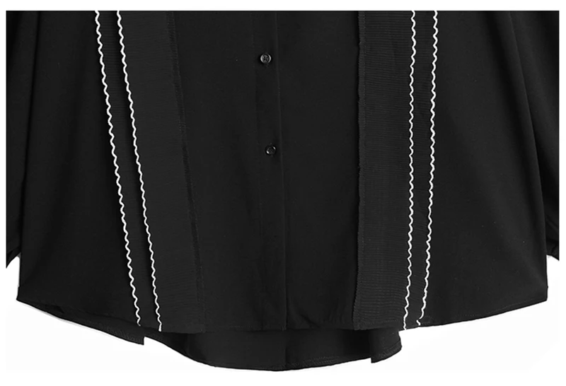 

[EAM] Women Black Big Size Pleated Chiffon Blouse New Lapel Long Sleeve Loose Fit Shirt Fashion Tide Spring Summer 2021 1DD8228