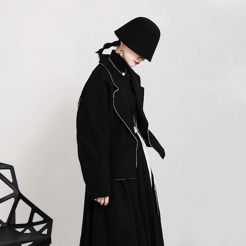 

Fit Irregular Loose Contrast Color Woolen Coat Parkas New Long Sleeve Women Fashion Tide Autumn Winter 2021 1DD2713