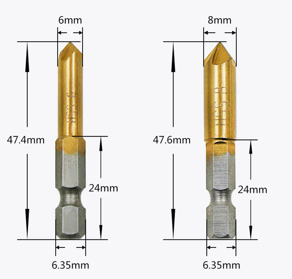 6 шт. HSS 5 Флейта Зенковка буровой головки Набор бит 1/4 &quotфасочный инструмент
