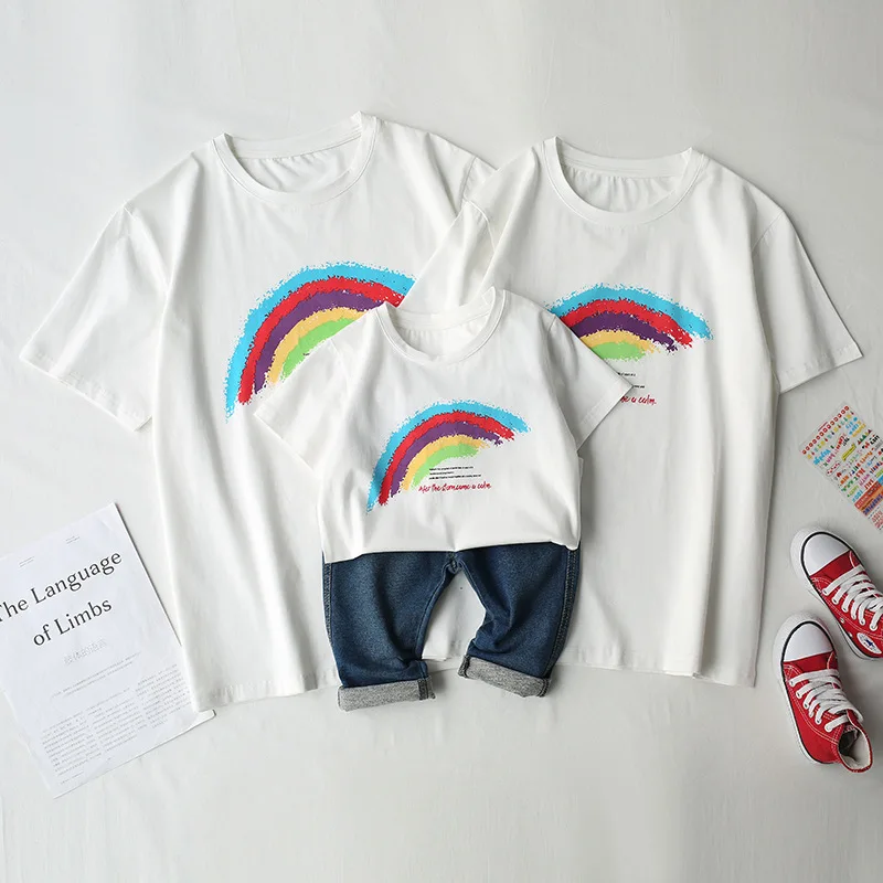 

Family Matching Outfits 2021 Summer Rainbow Baby T-shirt Newborn Baby Bodysuit Infant Clothes Cotton Family Clothes