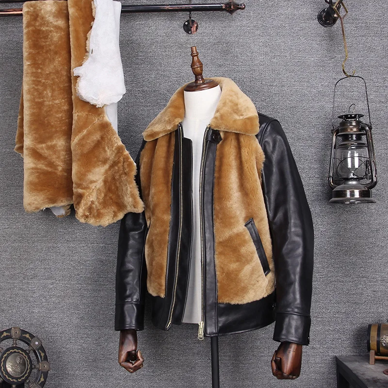 Ретро овчина мех сплайсинга Интегрированный полный зерна коровья кожа кожаная