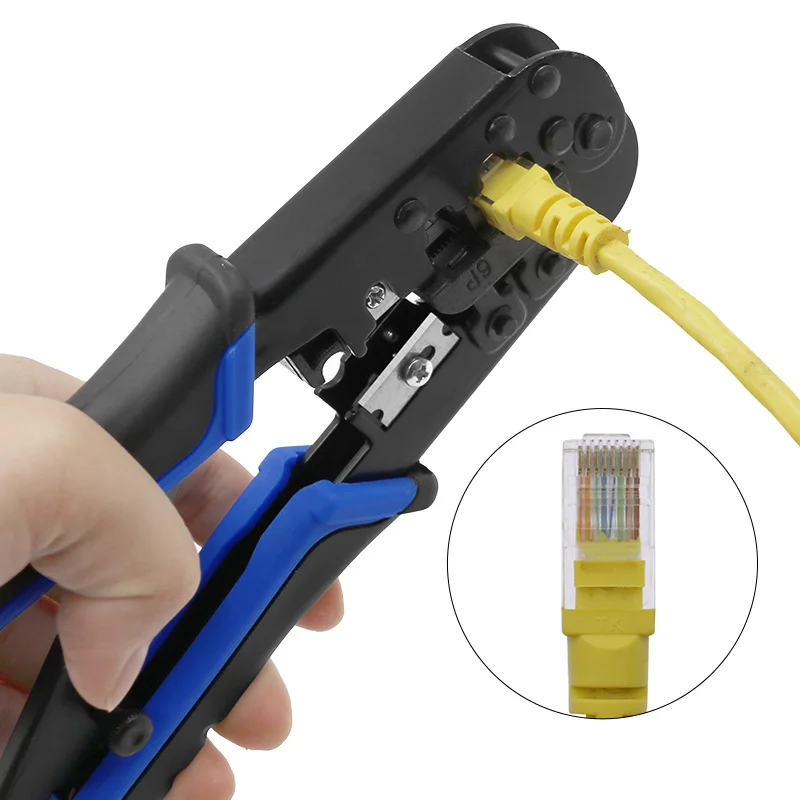 

Cable Clamp Crimping Tool Network Cable Ratchet Crimping Pliers for 4P 6P 8P RJ-11 RJ-12 RJ-45 Herramienta Que Prensa