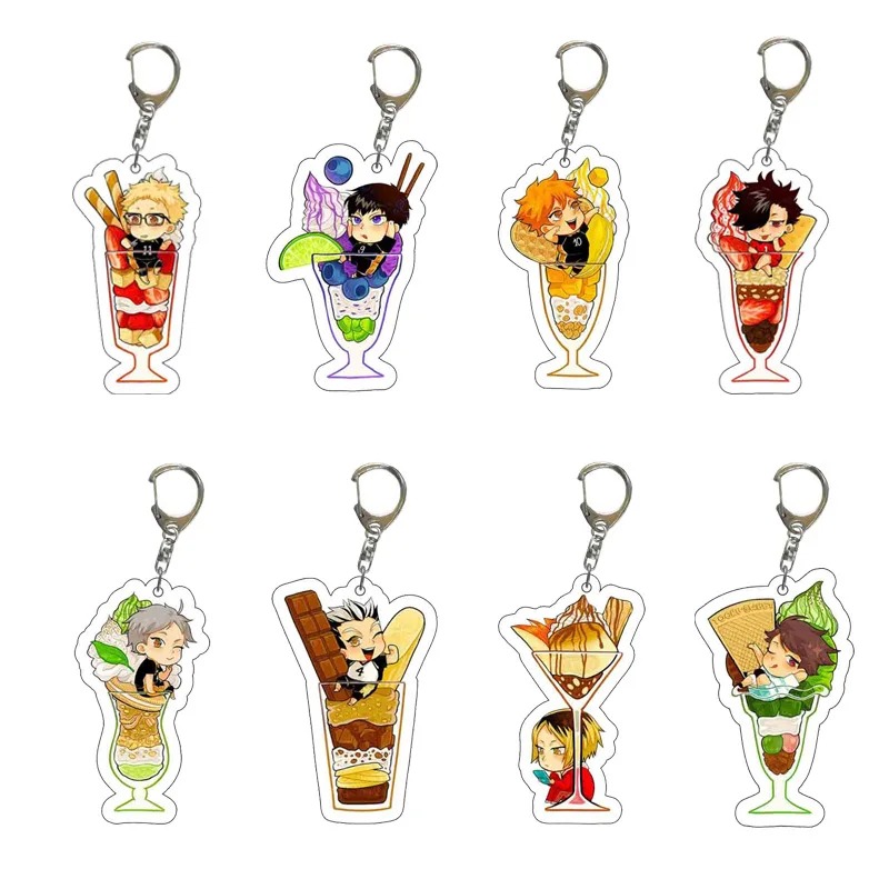 

Hot Anime Haikyuu!! Keychain Wine Glass Food Type Acrylic Keyring Cosplay Children Holder Bag Car Gift For Friend Key Pendant