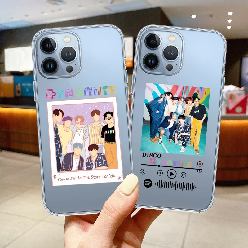 

Fashion Kpop Korean DYNAMITE Phone Case For iPhone 12 11 13 Pro XS MAX SE 2020 7 XR X 8 6 Plus Transparent Soft TPU Cover Fundas