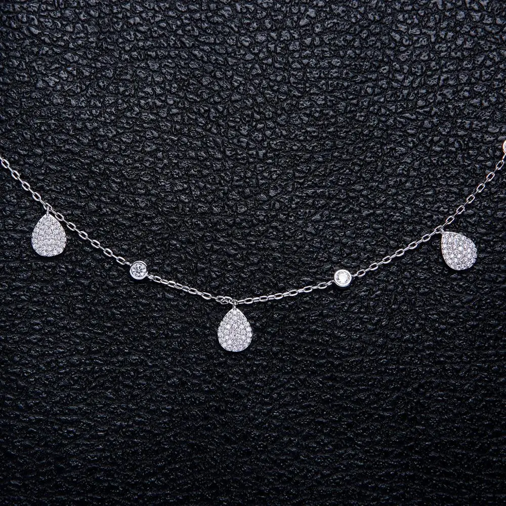 

White Zircon Water drop Pendant Necklace white Gold Color Link Chain Choker Necklace For Women Wedding Bijoux Wholesale D1446