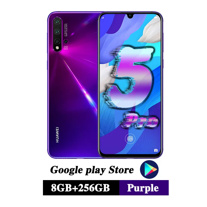 Мобильный телефон HuaWei Nova 5 Pro, 8 ГБ, 128 ГБ, четыре ядра, 6,39 дюймов, OLED экран, сканер отпечатков пальцев, Android 9,0, 40 Вт, SuperCharge, NFC - Цвет: 8G 256G Purple