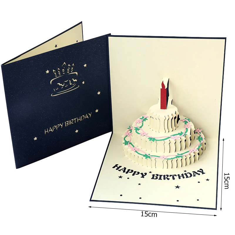 

3D Greeting Cards Pop Up Happy Birthday Cake Card Anniversary Birthday Card Handmade Origami Decor For Girls Gift