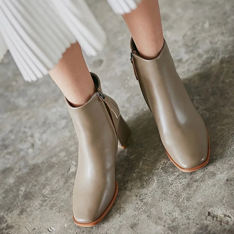 MLJUESE/женские ботильоны из коровьей кожи на молнии серого цвета с квадратным