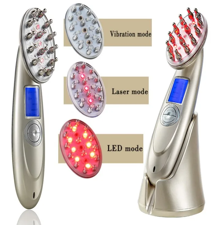 

Лазерная расческа для роста волос со светодиодной подсветкой, радиочастотный фотонный Массажер для кожи головы, против выпадения волос