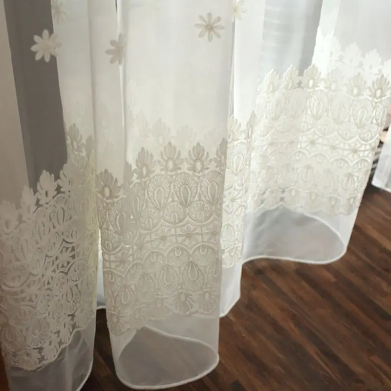 

White Embroidered Lace Flowers Bedroom Window Sheer Drapes Romantic Window Screen European Curtain For Living Room MY287#40