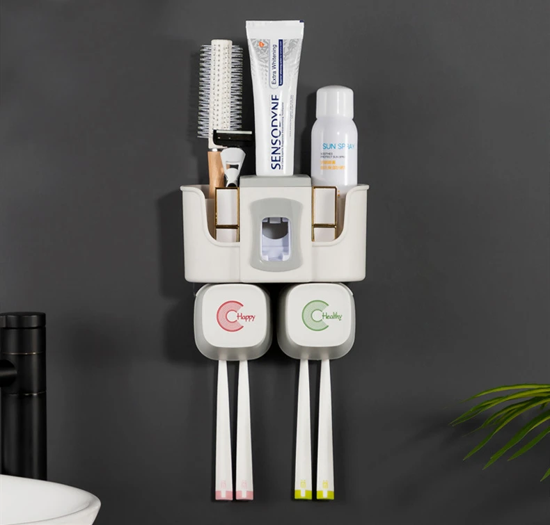 4pcs Multifunctional Toothbrush Holder Bathroom Accessories Set Automatic Toothpaste Dispenser Holder Bathroom Storage