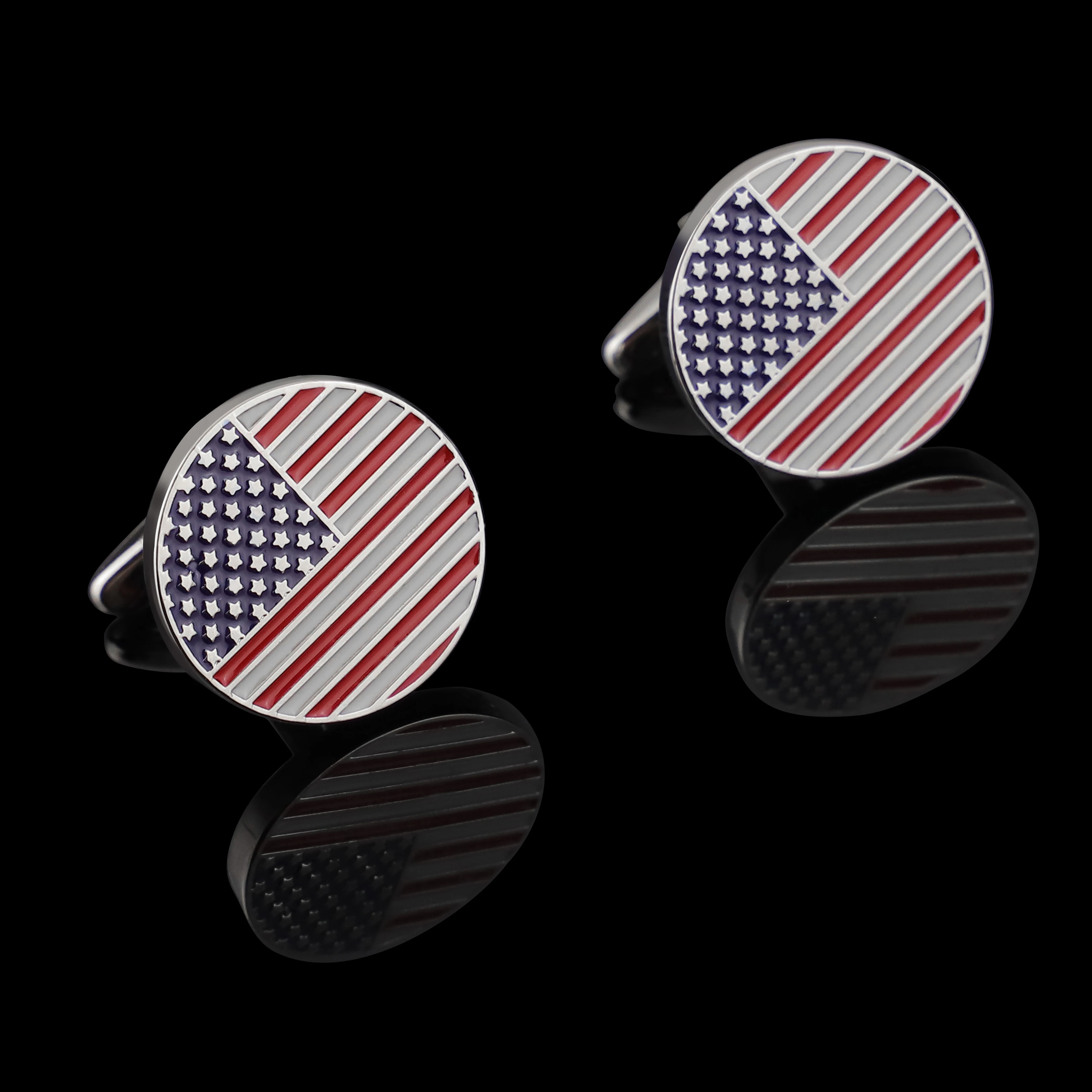 

High Quality Copper Cufflinks Round Epoxy Enameled European American Flag Cuff Links Suit Accessories Cuff Button Nice Gift