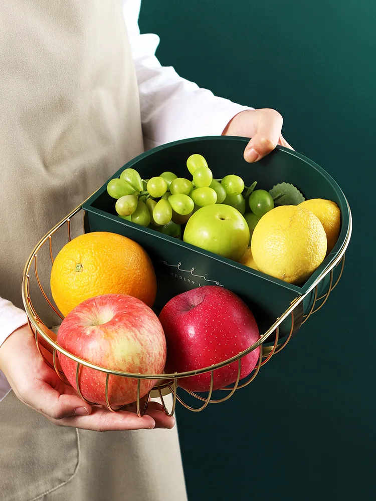 

Creative Household Double Basket Iron Separable Hollow Ventilation Fruit Tray Drain Basket Fashion Large Capacity Snack Storage